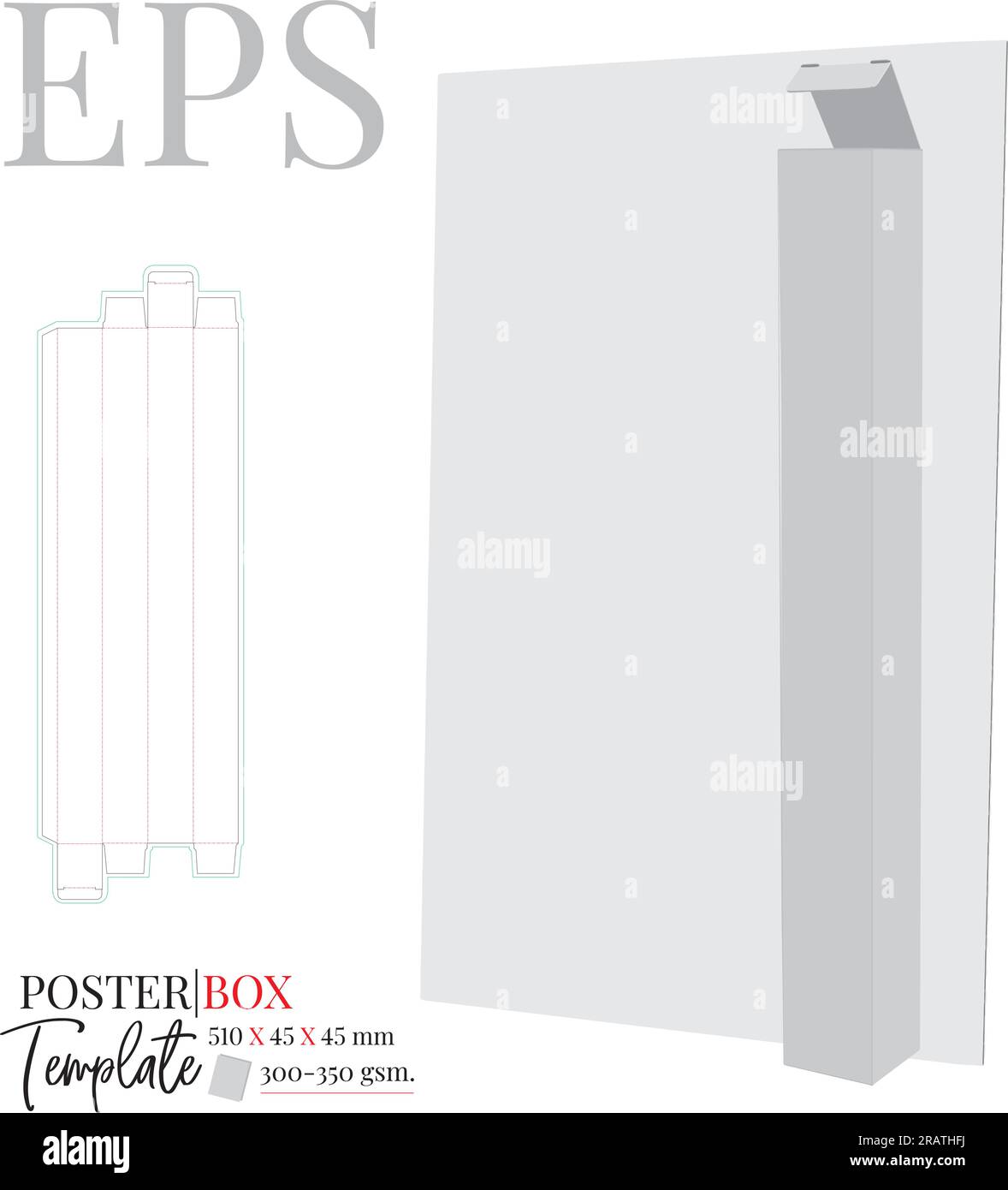 Poster box die cut template, vector. White clear blank poster box mock