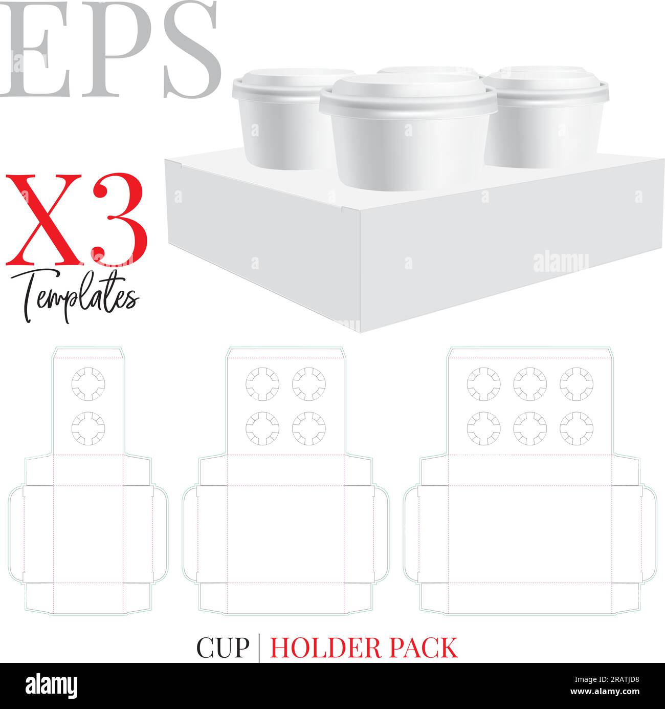 Cup Holder die cut Template, vector. Two, four and six cup holder set design. Coffee, Ice Cream