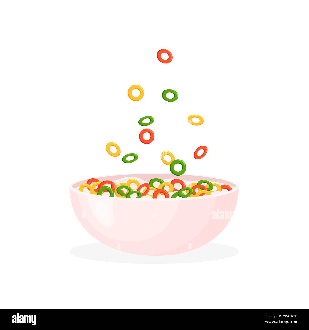 Colorful cereal milk breakfast. Rolled oats or crunchy cornflakes ara