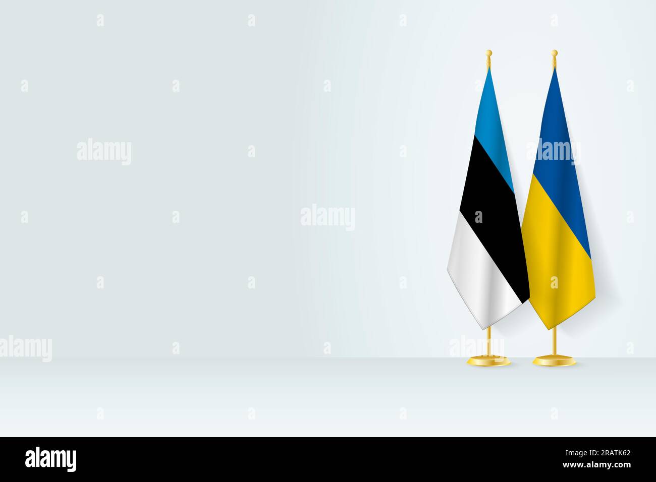 Flags of Estonia and Ukraine on flag stand, meeting between two countries. Vector template. Stock Vector