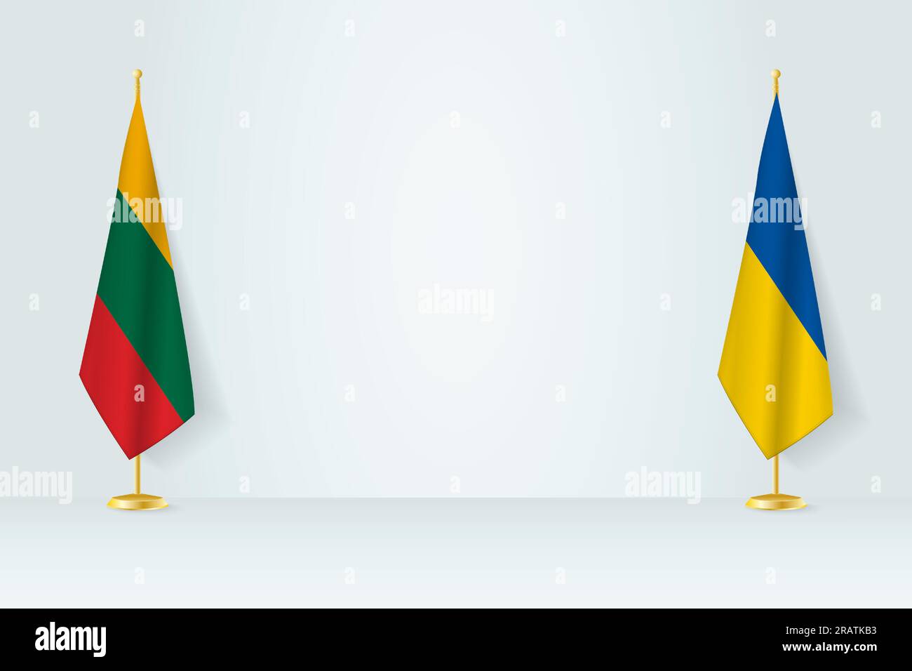 Lithuania and Ukraine flag on indoor flagpole, meeting concept between Ukraine and Lithuania. Vector illustration. Stock Vector