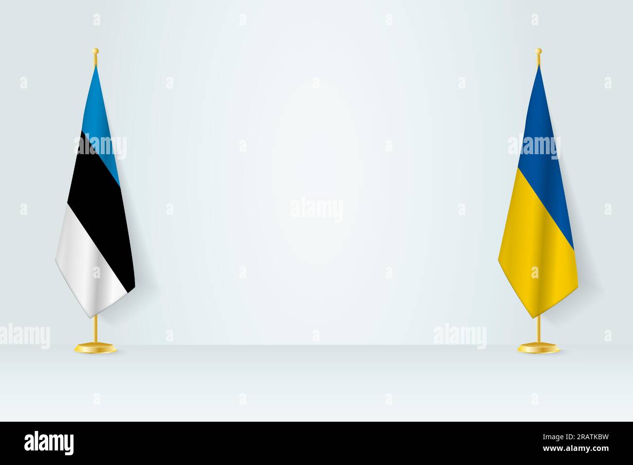 Estonia and Ukraine flag on indoor flagpole, meeting concept between Ukraine and Estonia. Vector illustration. Stock Vector