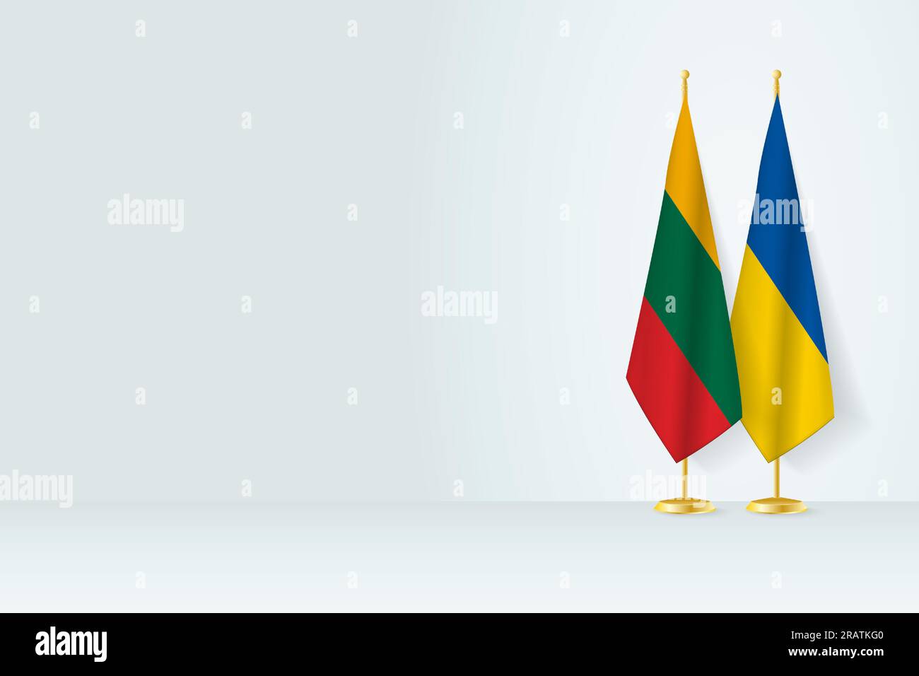 Flags of Lithuania and Ukraine on flag stand, meeting between two countries. Vector template. Stock Vector