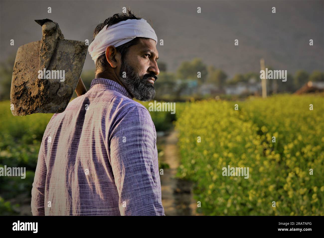 Angry bearded farmer holding shovel in hand hi-res stock photography ...