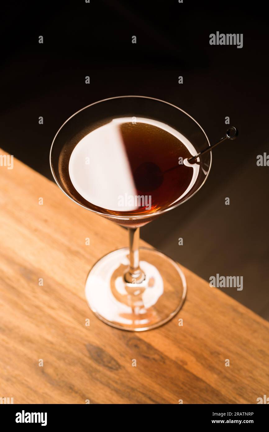 Manhattan Cocktail alcoholic bourbon whiskey, rye whiskey, sweet