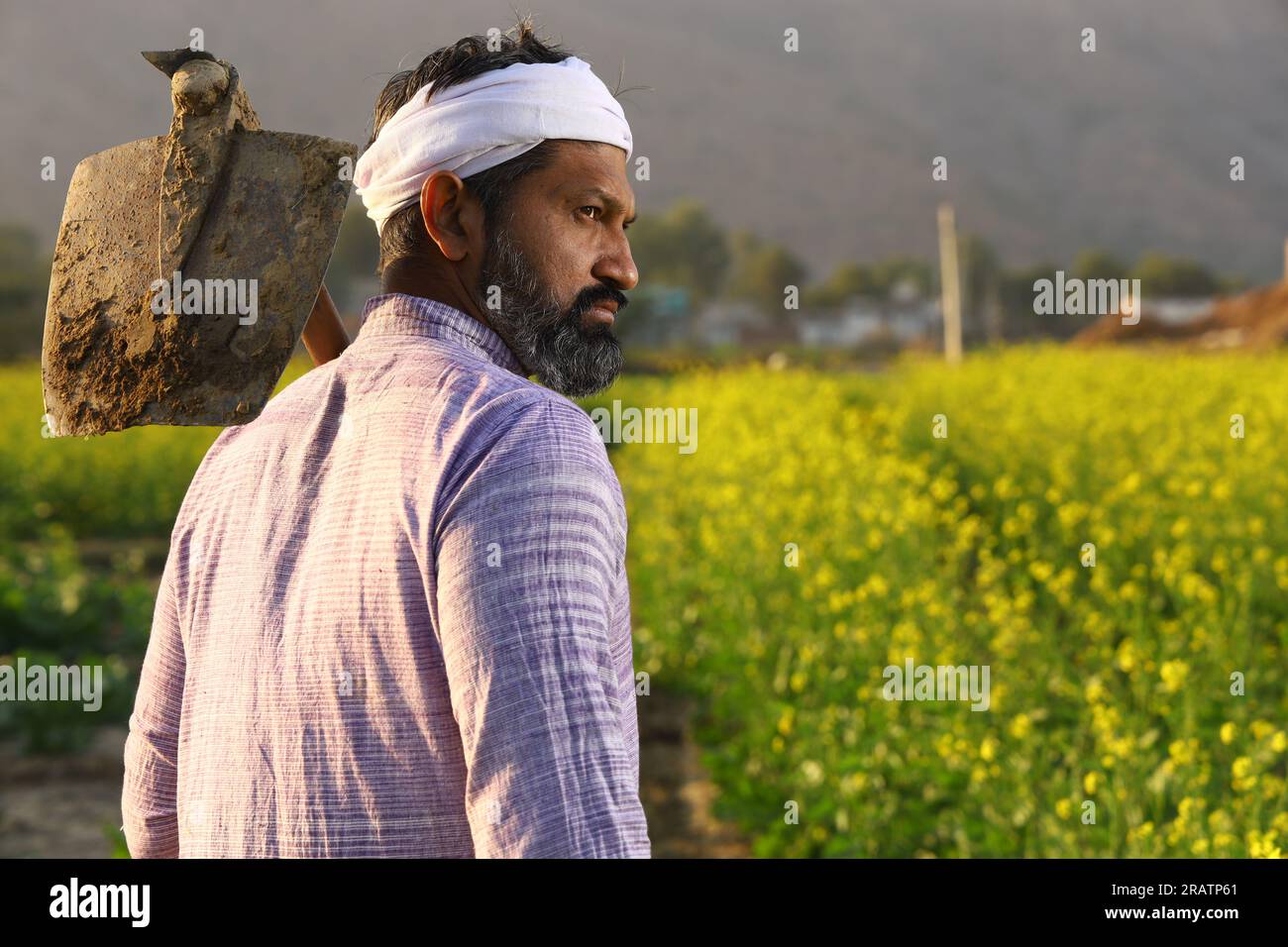 Angry bearded farmer holding shovel in hand hi-res stock photography ...