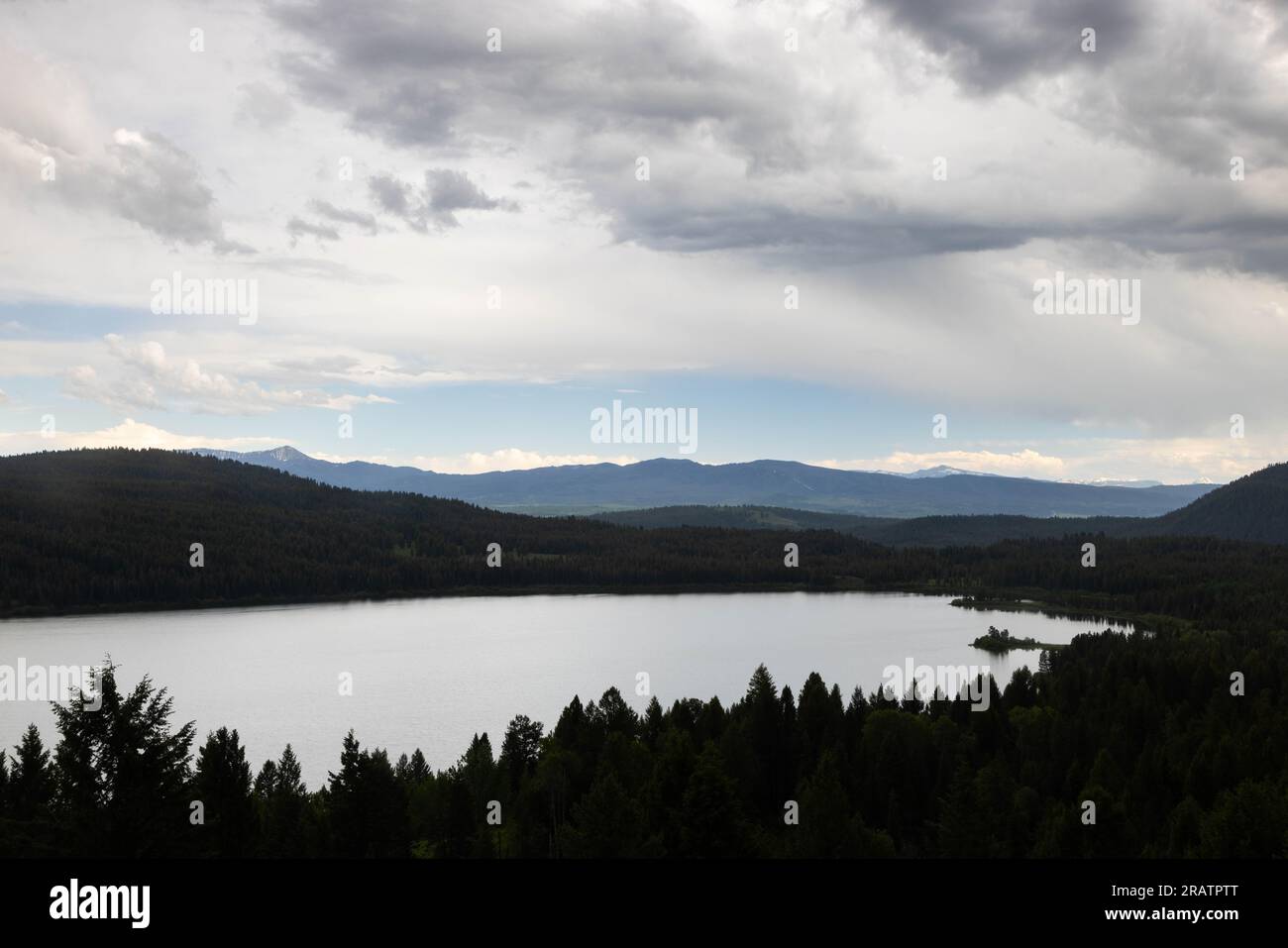 Stormy weather and storm clouds building above Emma Matilda Lake. Grand Teton National Park