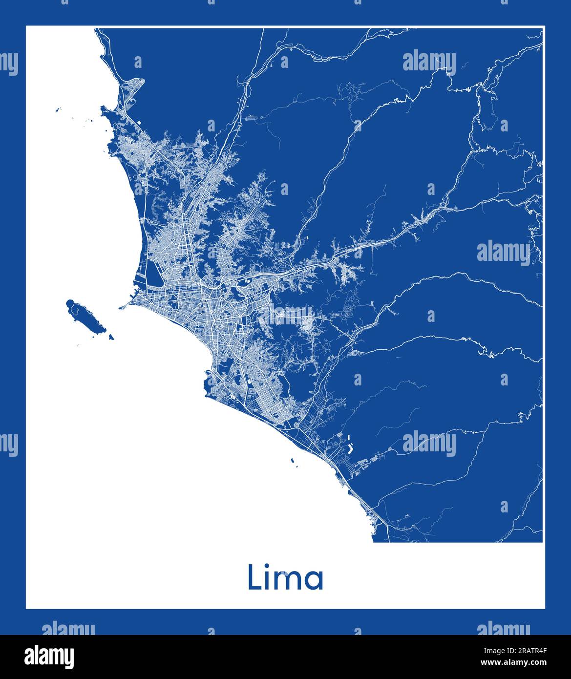 Lima Peru South America City map blue print vector illustration Stock Vector