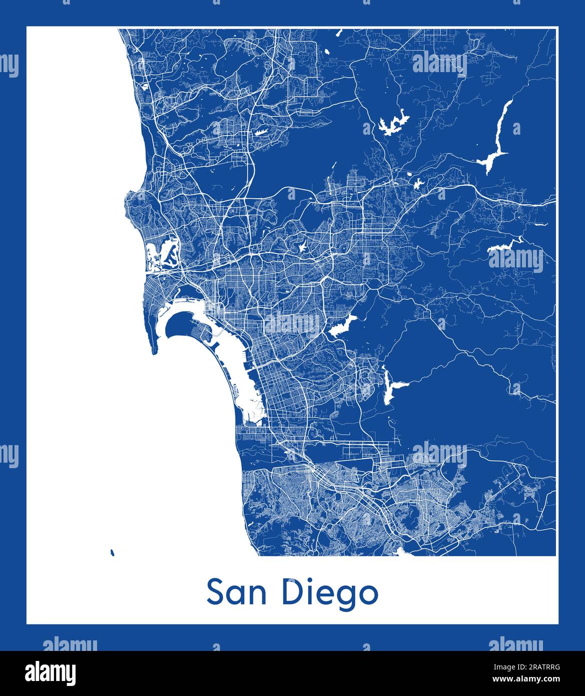 San Diego Wildfire Map - San Diego United States North America City Map Blue Print Vector Illustration 2RATRRG