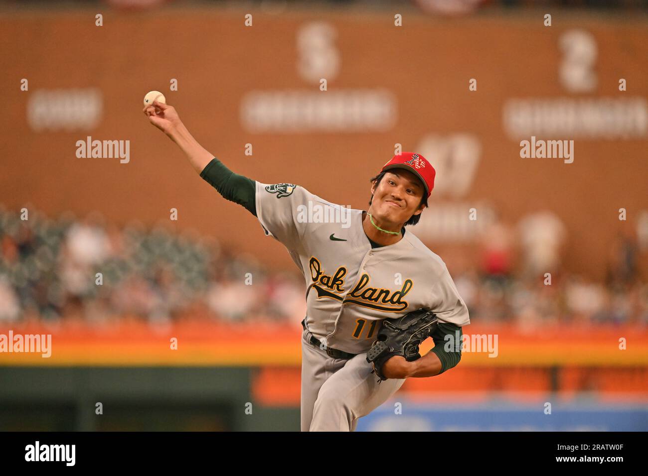 Shintaro Fujinami of the Oakland Athletics pitches in a baseball game  against the Los Angeles Angels at Oakland Coliseum in Oakland, California,  on April 1, 2023. (Kyodo)==Kyodo Photo via Credit: Newscom/Alamy Live