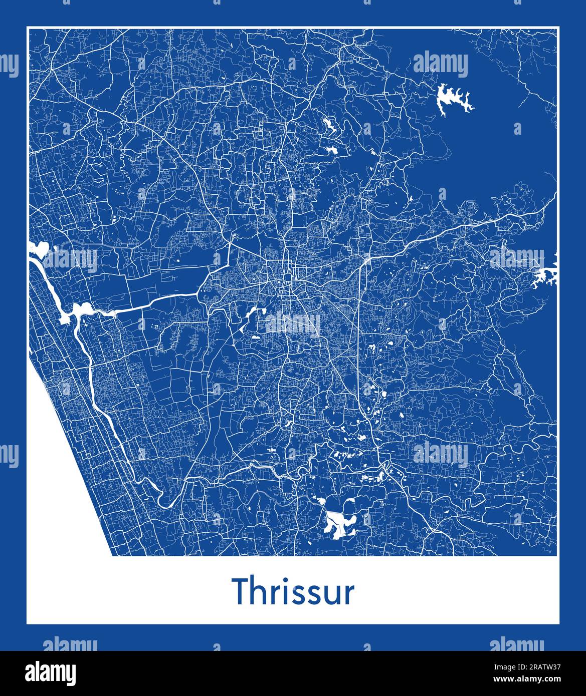 Thrissur India Asia City map blue print vector illustration Stock