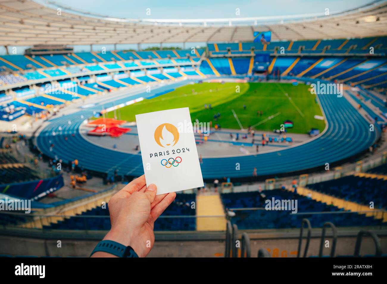 PARIS, FRANCE, JULY 7, 2023 Icon of Summer olympic Games Paris 2024