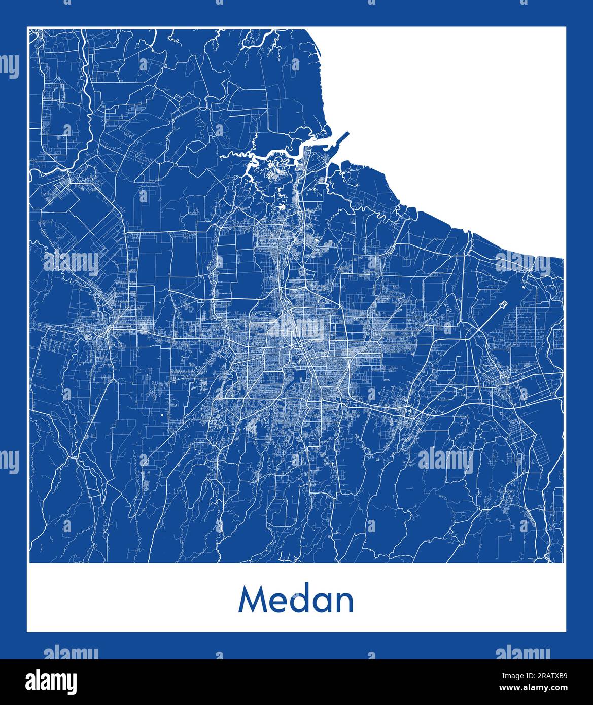 Medan Indonesia Asia City map blue print vector illustration Stock Vector