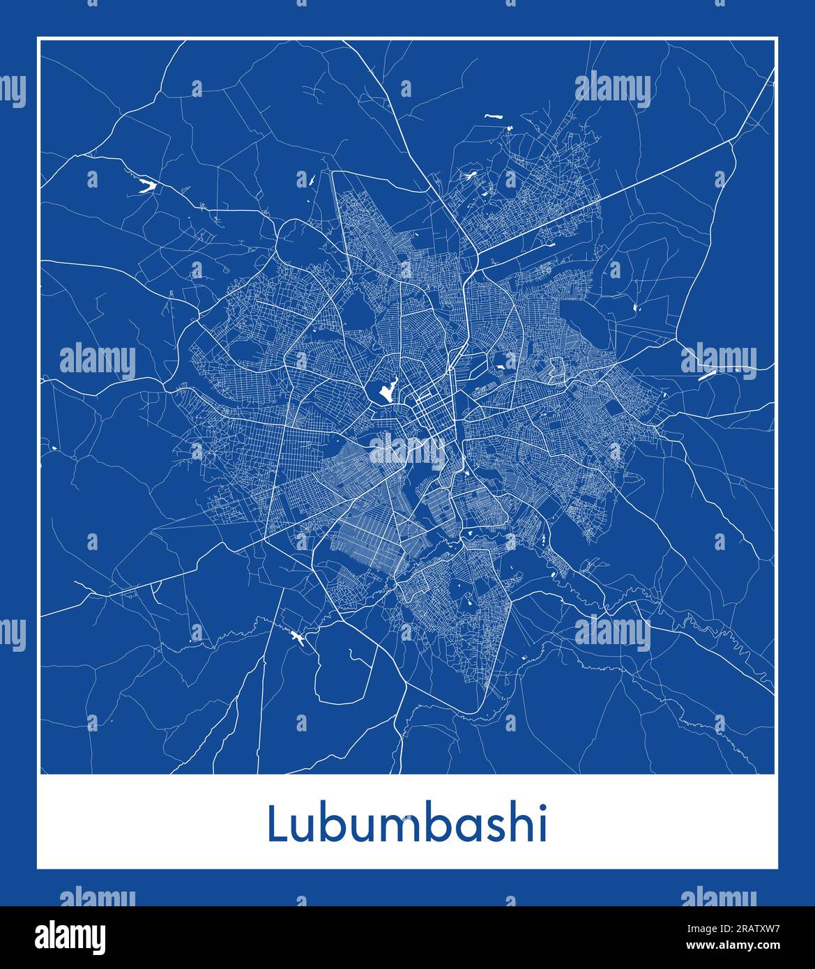 Lubumbashi Democratic Republic of Congo Africa City map blue print vector illustration Stock