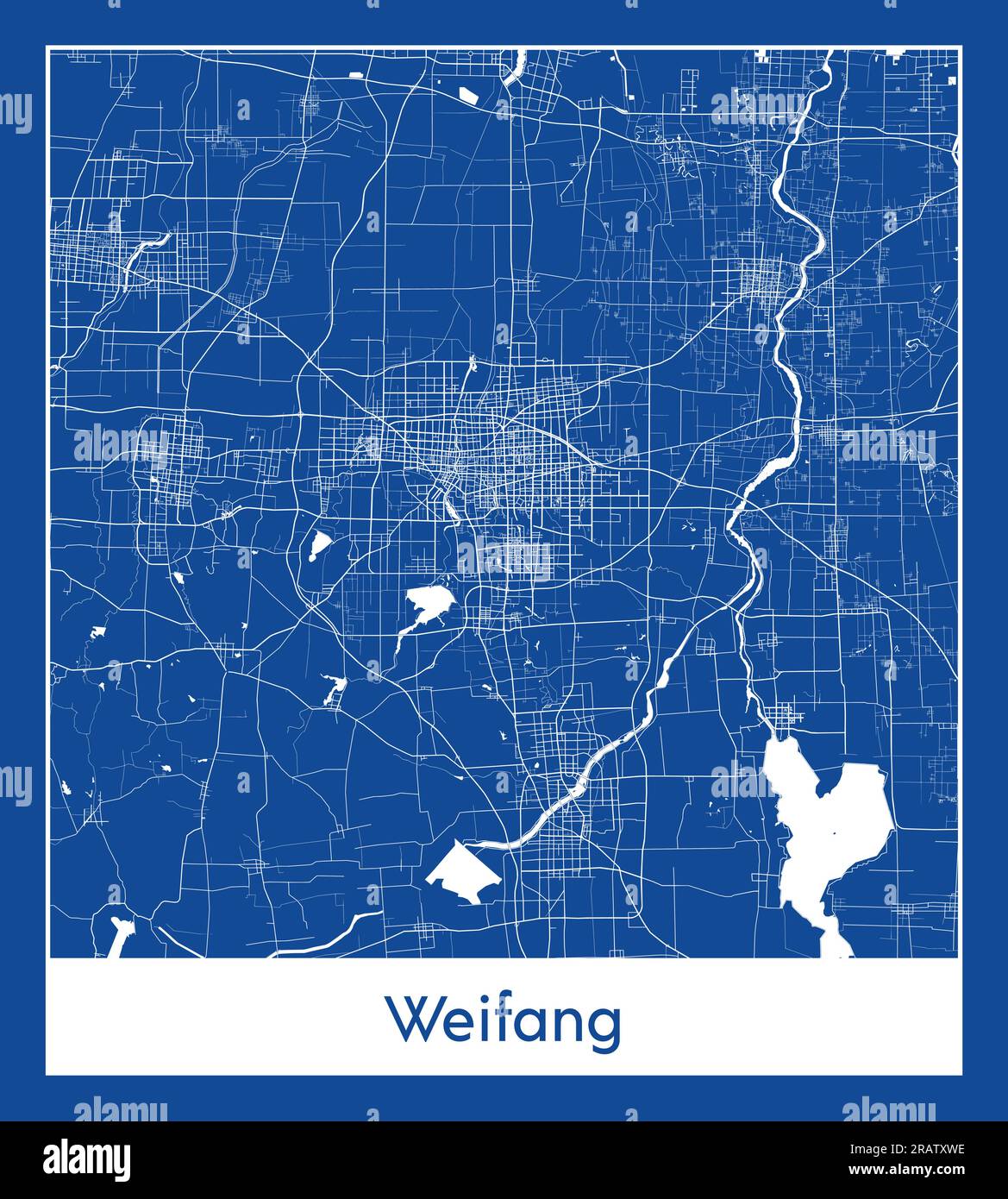 Weifang China Asia City map blue print vector illustration Stock Vector