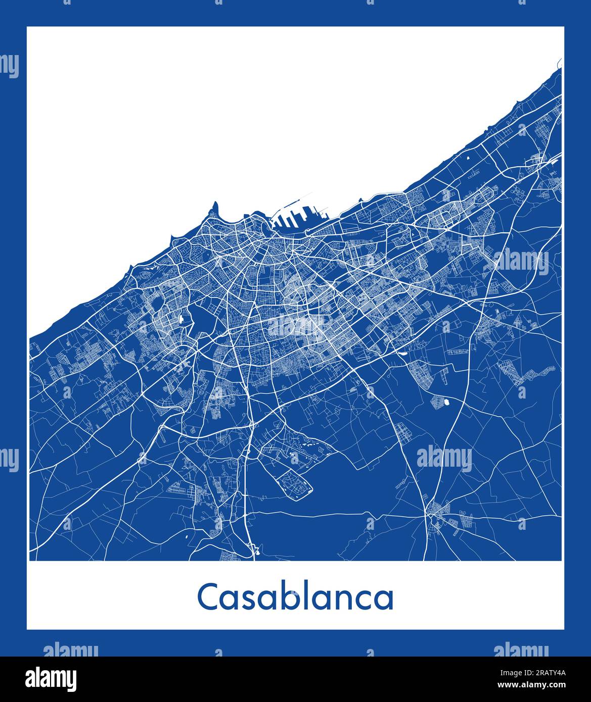 Casablanca Morocco Africa City map blue print vector illustration Stock Vector