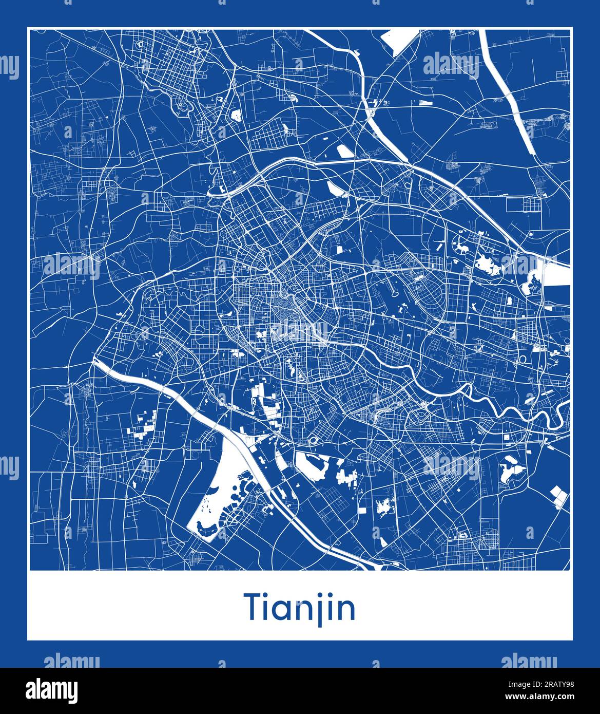 Tianjin China Asia City map blue print vector illustration Stock Vector