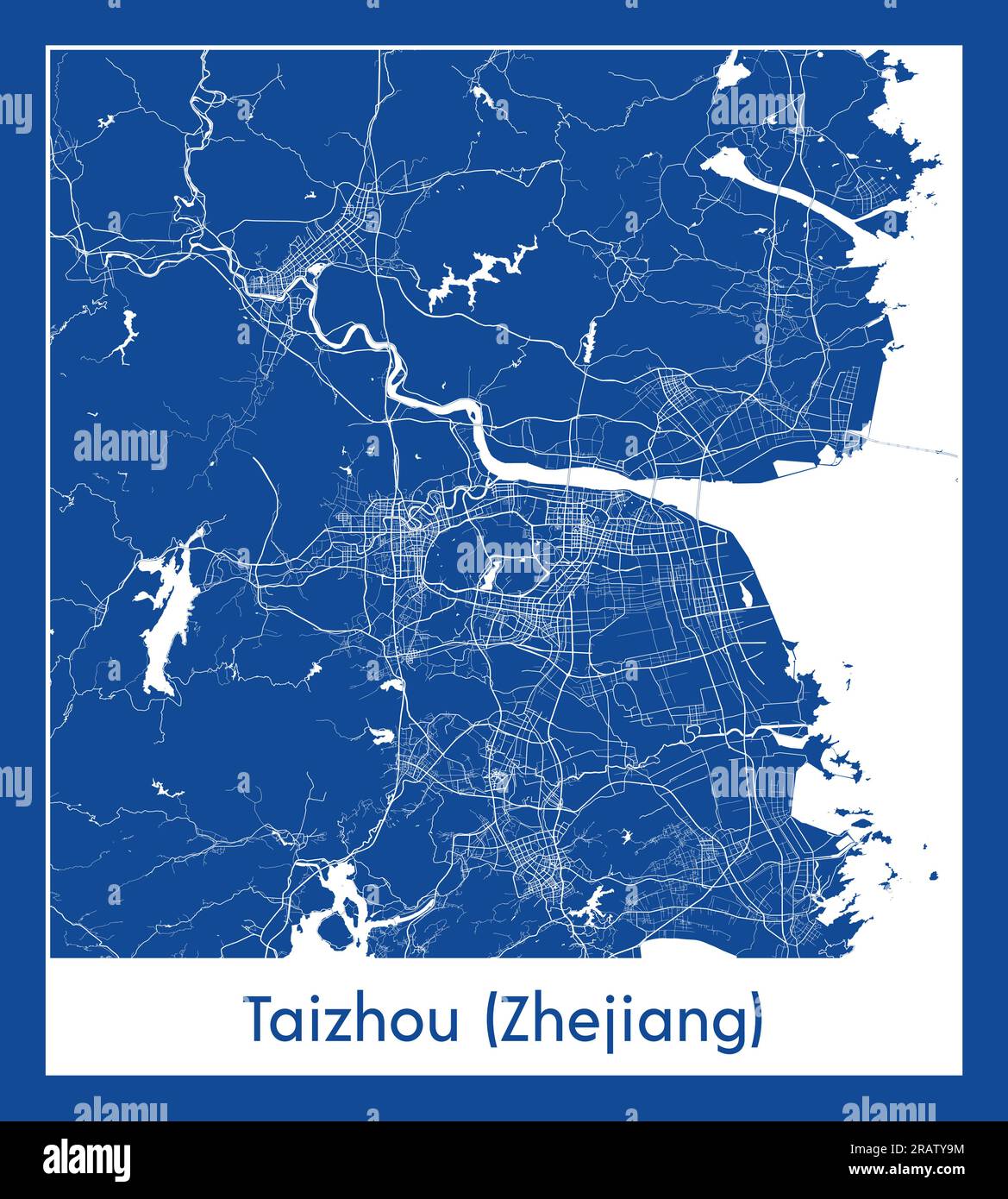 Taizhou Zhejiang China Asia City map blue print vector illustration