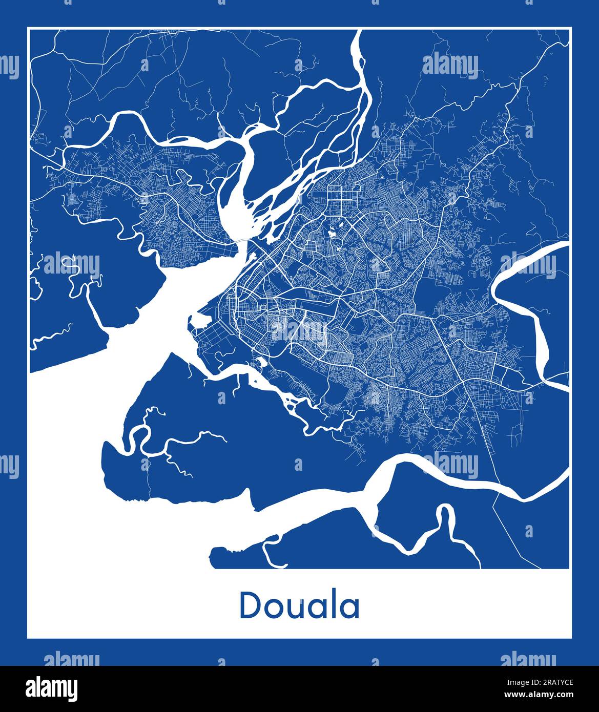 Douala Cameroon Africa City map blue print vector illustration Stock Vector