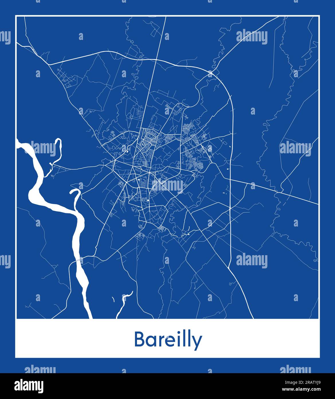 Bareilly India Asia City map blue print vector illustration Stock Vector