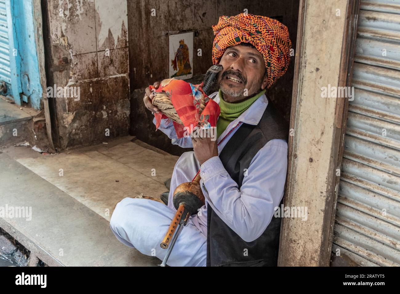 Snake Charmer with Cobra in New Delhi, India. Stock Photo