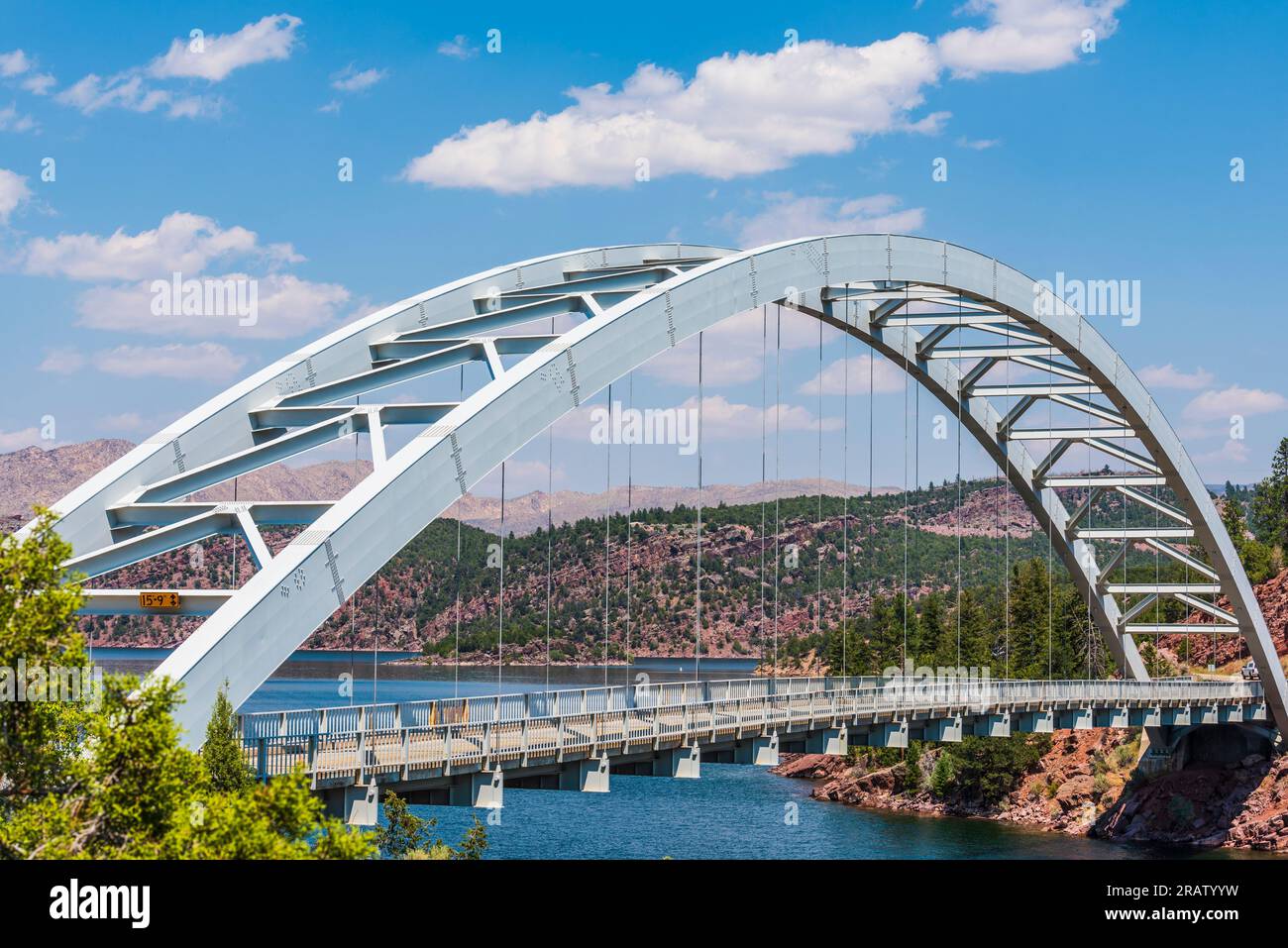 Flaming 'Steel through Arch' bridge over Flaming Reservoir