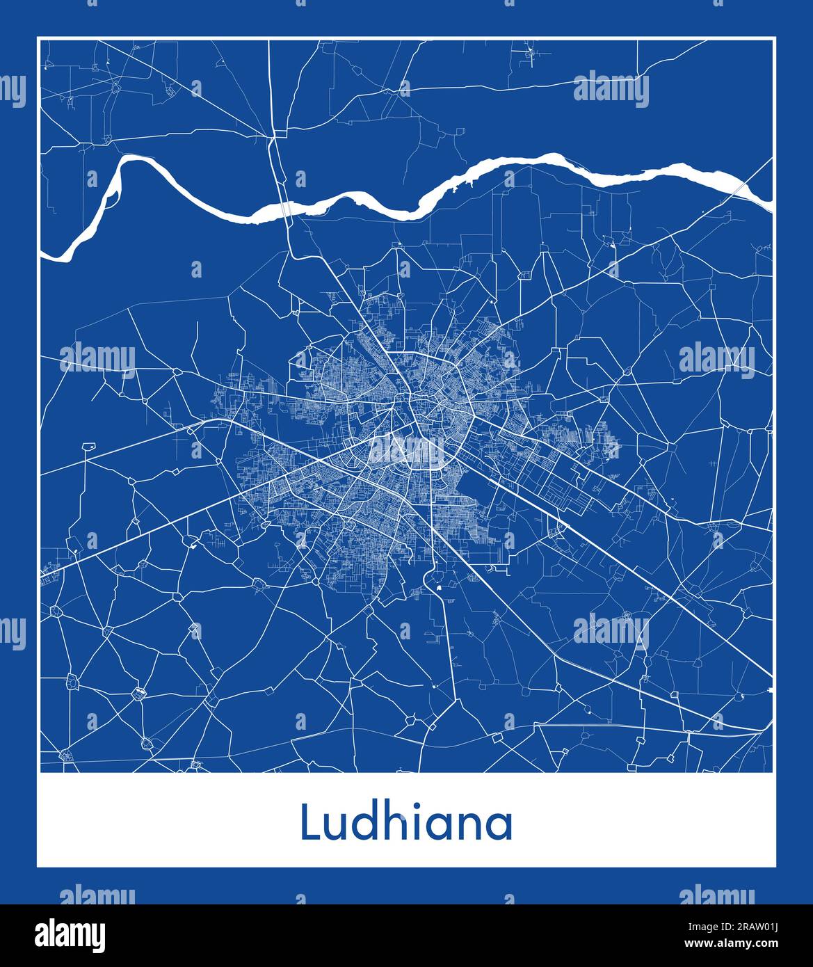 Ludhiana India Asia City map blue print vector illustration Stock Vector