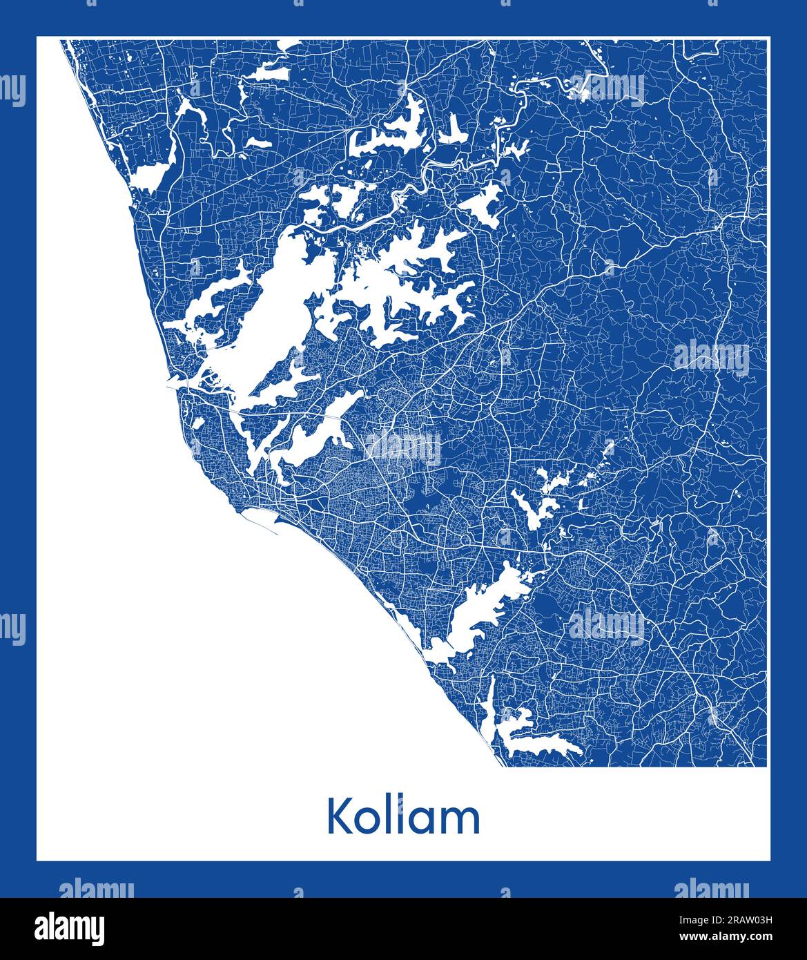 Kollam India Asia City map blue print vector illustration Stock Vector