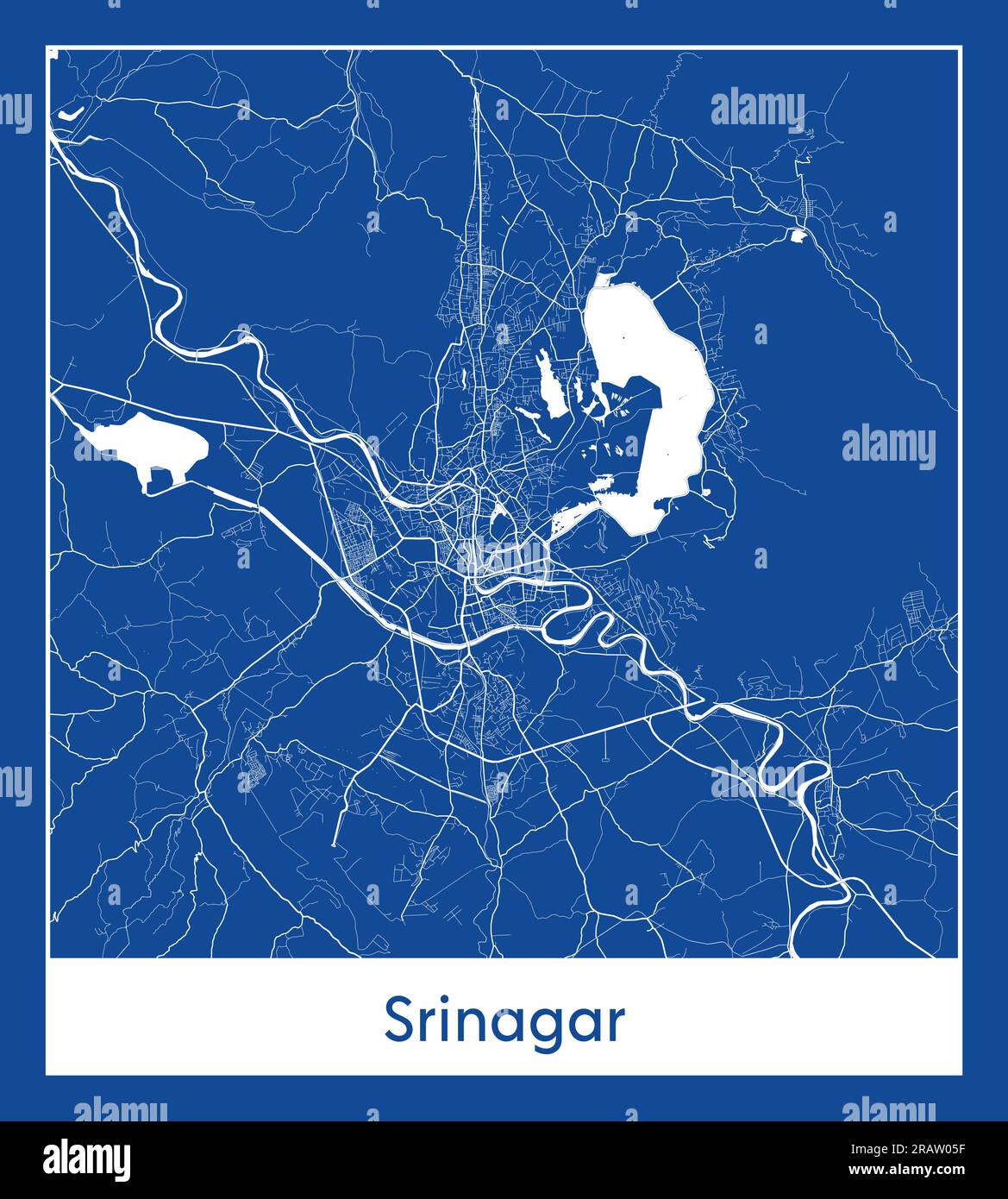 Srinagar India Asia City map blue print vector illustration Stock Vector