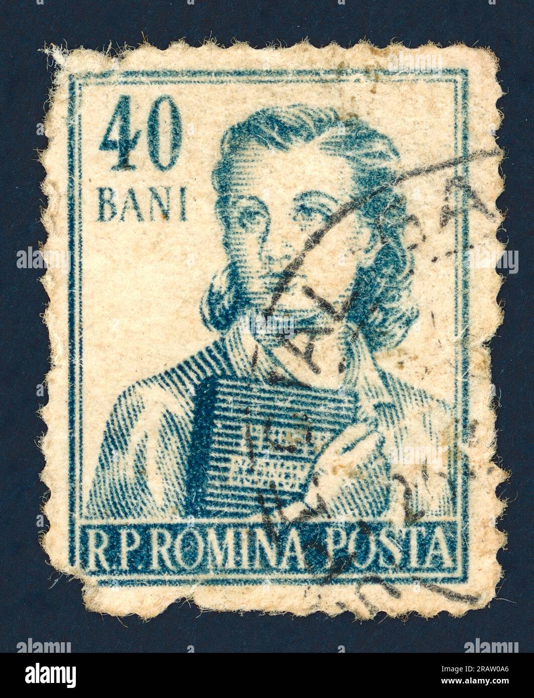 Postage stamp issued in Romania in 1955: A female student of economy (Occupations series). Face value: 40 bani (40 Romanian bans, 100 bans being 1 leu). Stock Photo