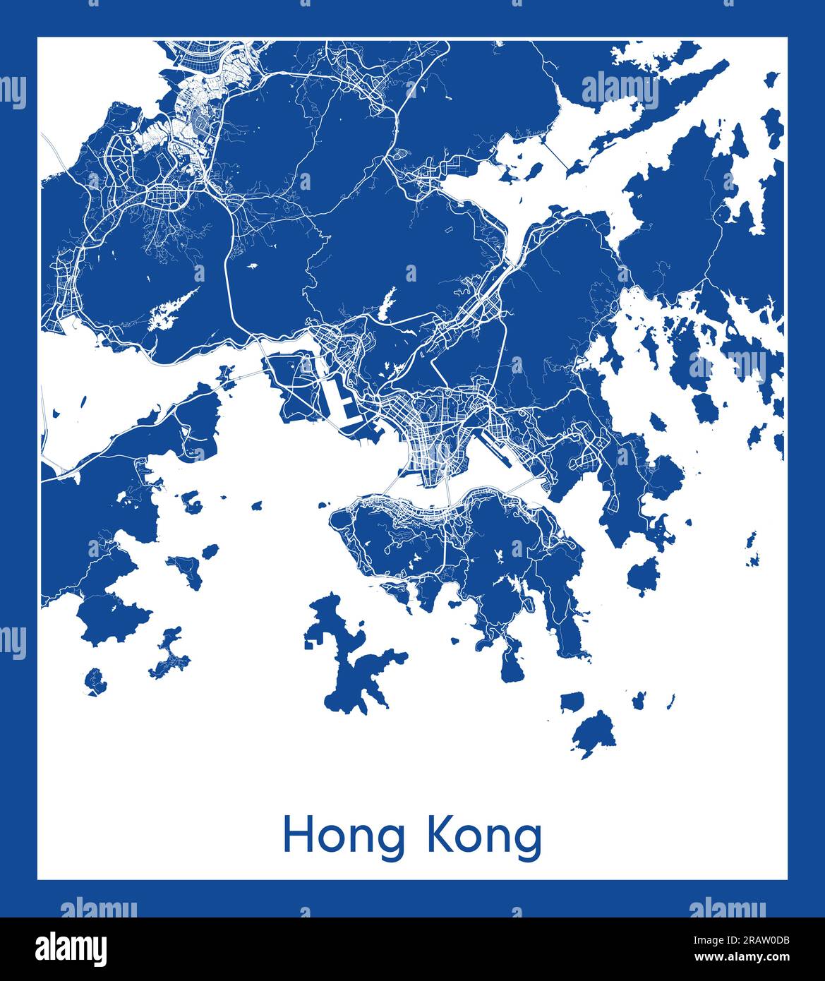 Hong Kong China Asia City map blue print vector illustration Stock Vector