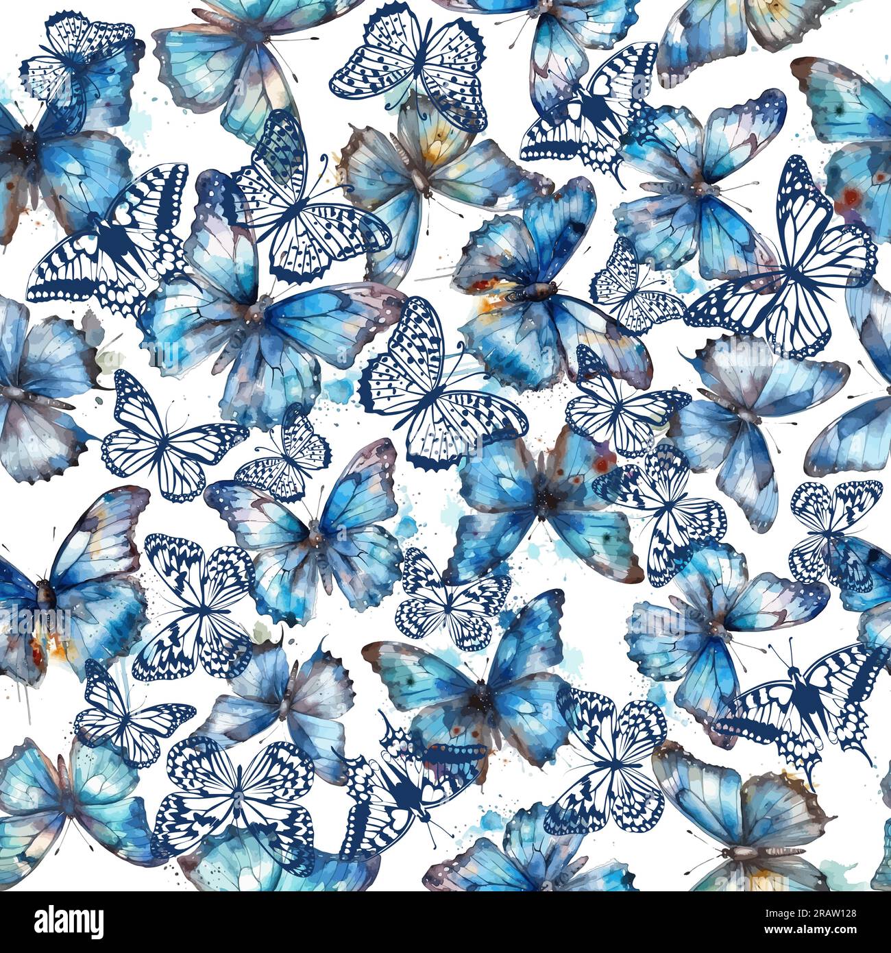Blue watercolor butterflies seamless pattern. Vector illustration Stock ...