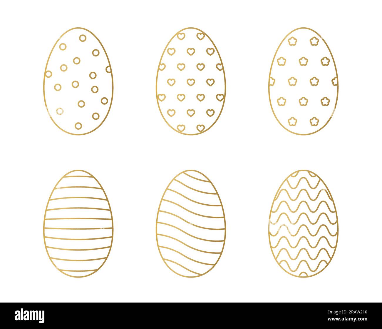 set of golden easter eggs in different patterns- vector illustration Stock Vector