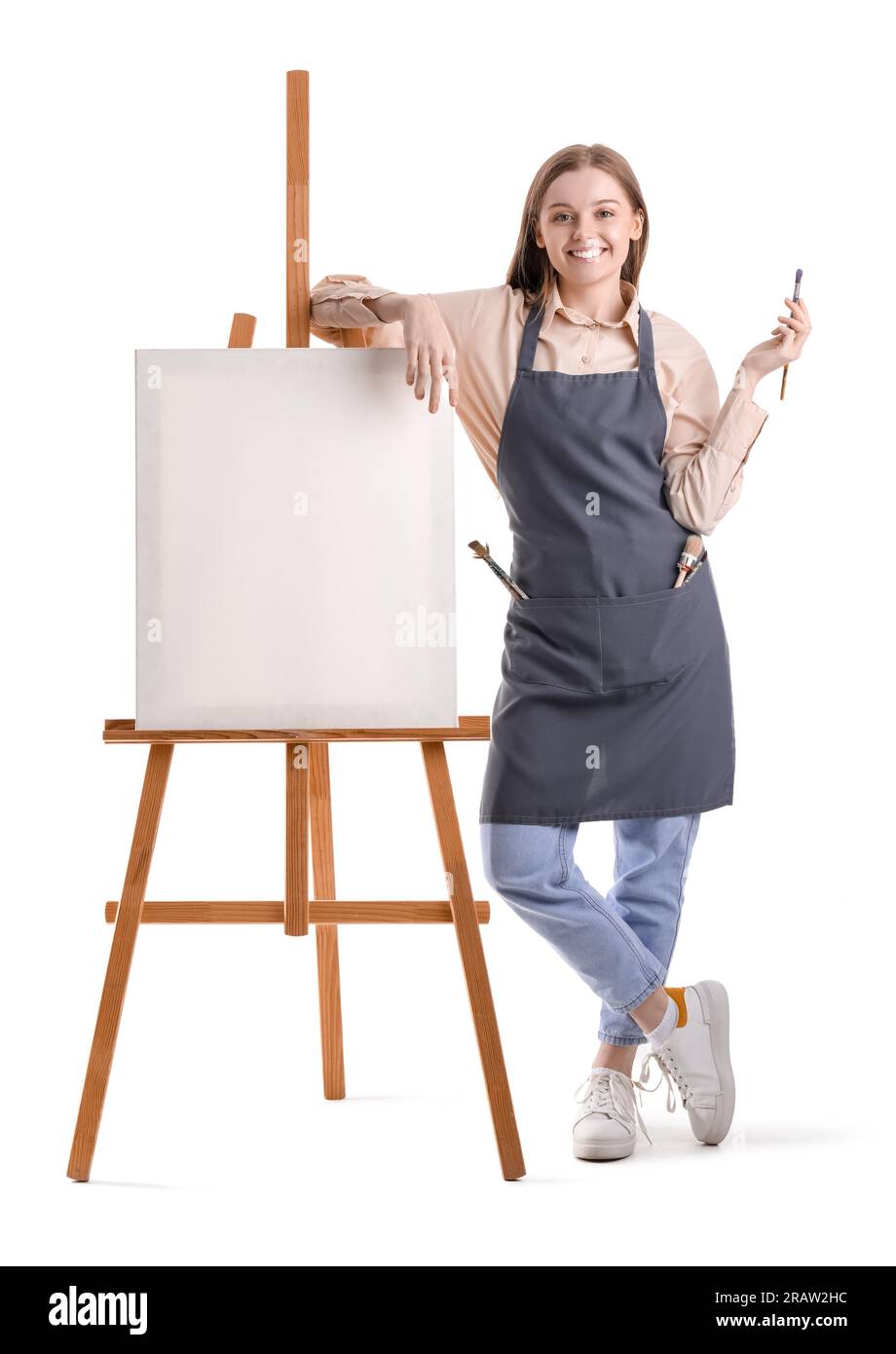 Young Woman Drawing Easel White Background Stock Photo by ©NewAfrica  468497880