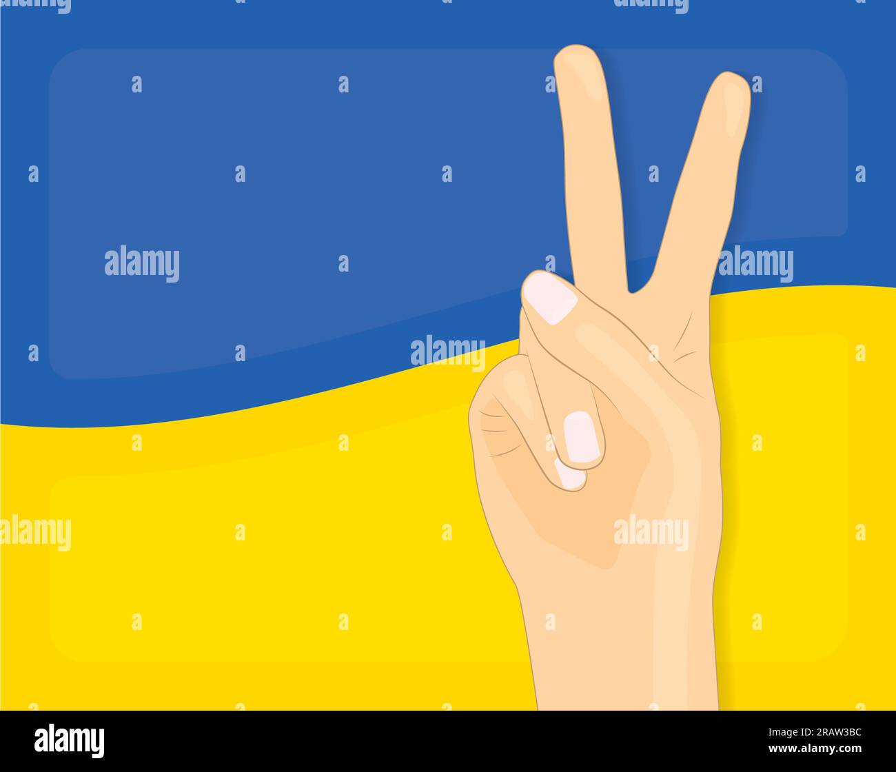 hand showing victory sign and wavy Ukraine flag- vector illustration- vector illustration Stock Vector