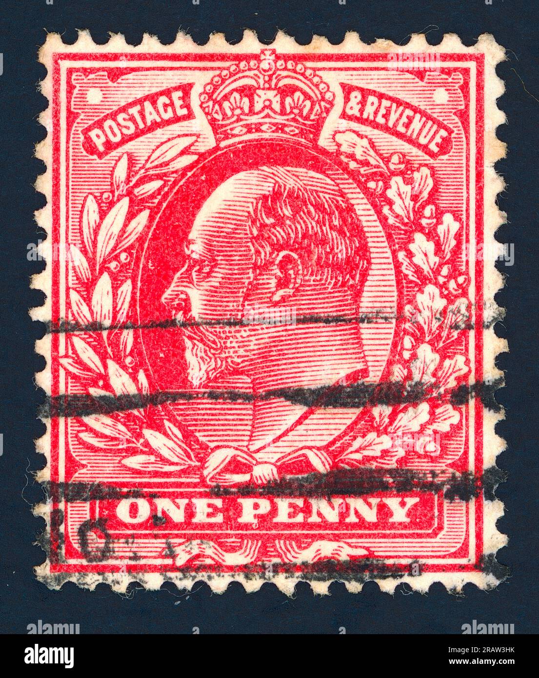 King Edward VII (ruled 1901–1910). Postage & Revenue stamp. United Kingdom. Issued probably in 1902. Face Value: one penny. Stock Photo