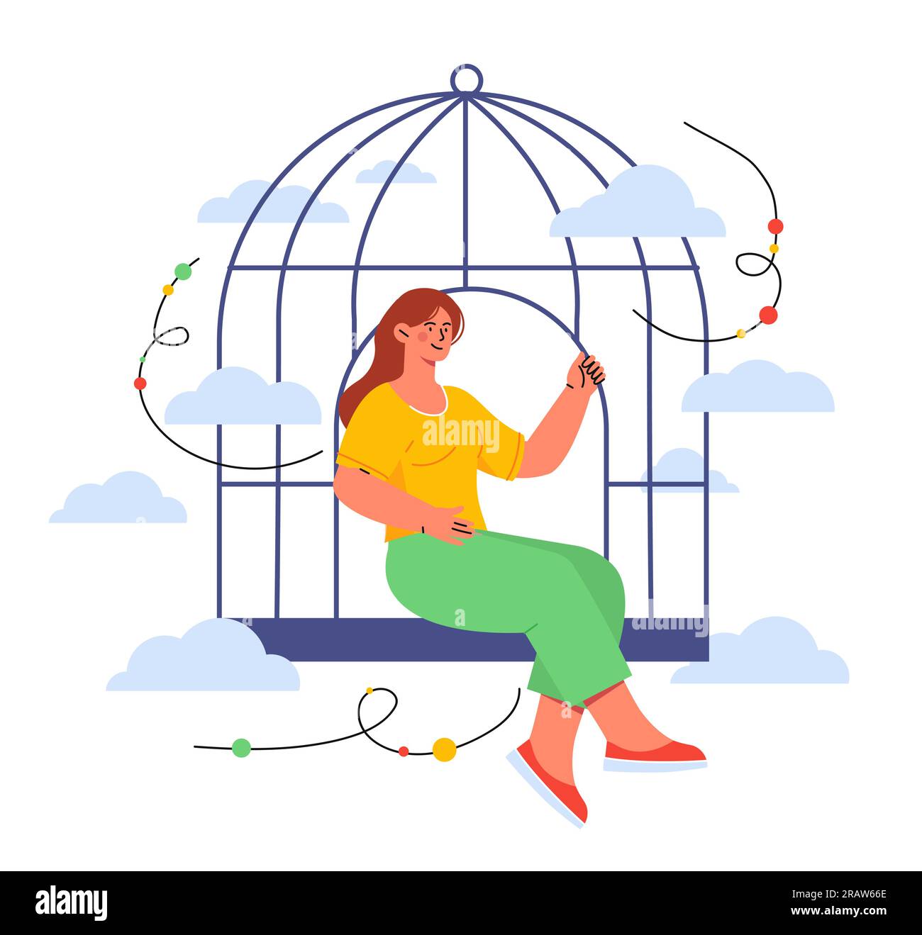 Woman getting out of cage concept Stock Vector