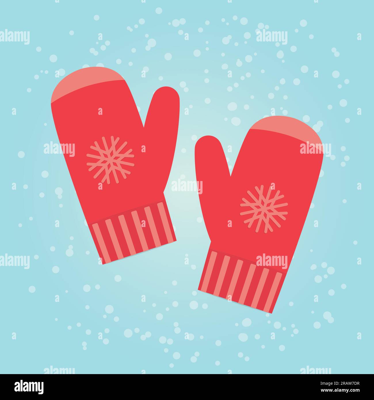 knitted red winter gloves on snowy pattern - vector illustration Stock Vector