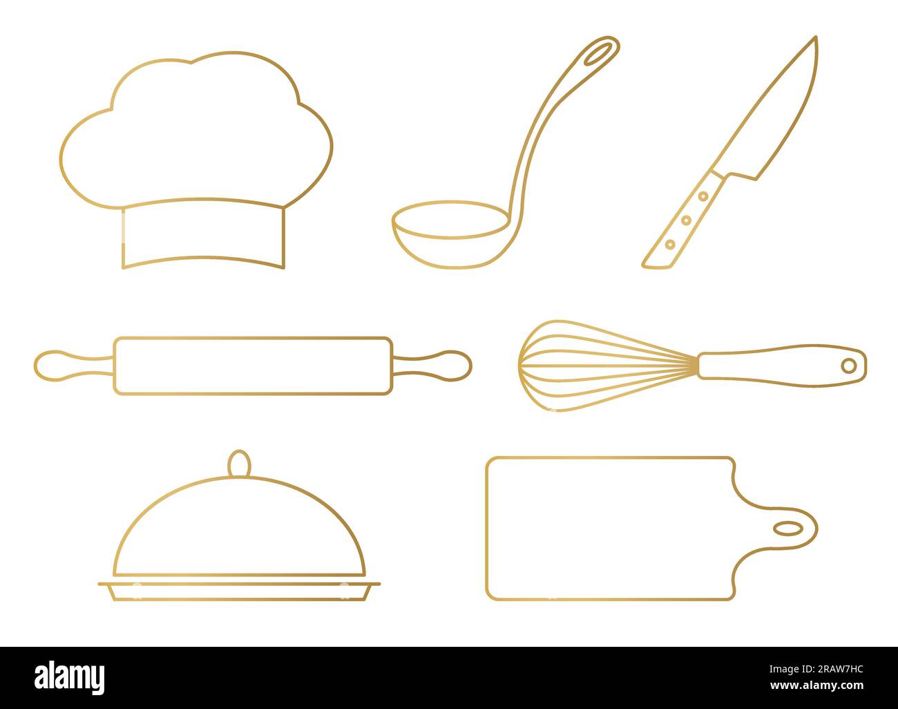 https://c8.alamy.com/comp/2RAW7HC/set-of-golden-kitchen-cooking-utensils-icons-chef-hat-ladle-knife-rolling-pin-whisk-tray-and-cutting-board-vector-illustration-2RAW7HC.jpg