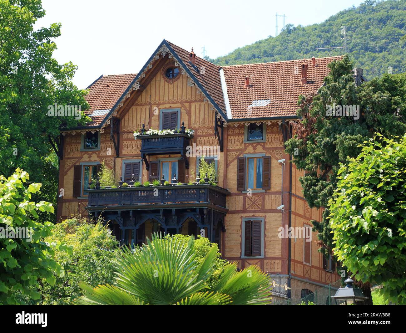 Lake Iseo, Villa in Lovere town. Lago d'Iseo, Iseosee, Italy Stock Photo