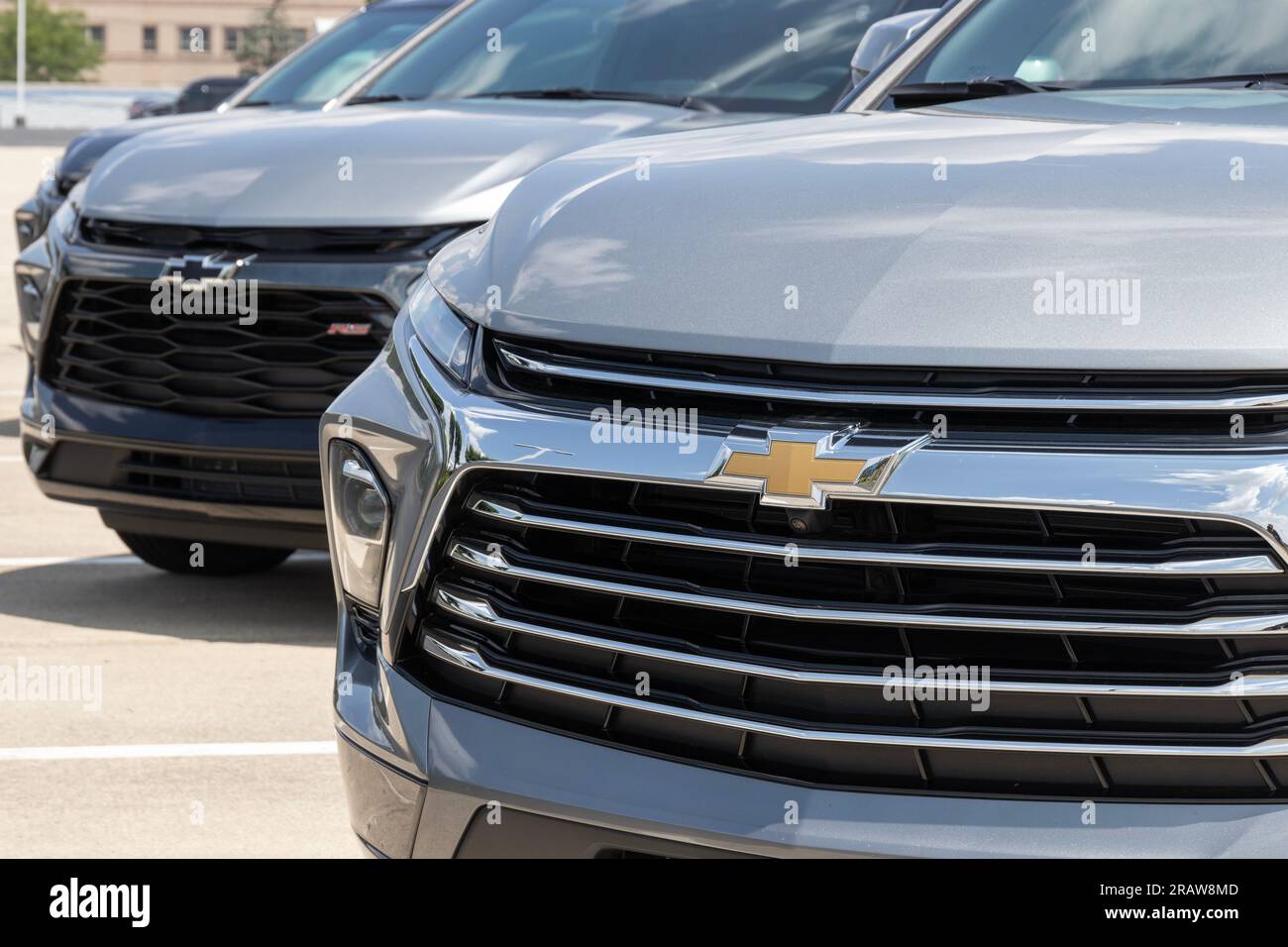 Indianapolis - July 4, 2023: Chevrolet Blazer display at a dealership. Chevy offers the Blazer in 2LT, 3LT and RS models. Stock Photo