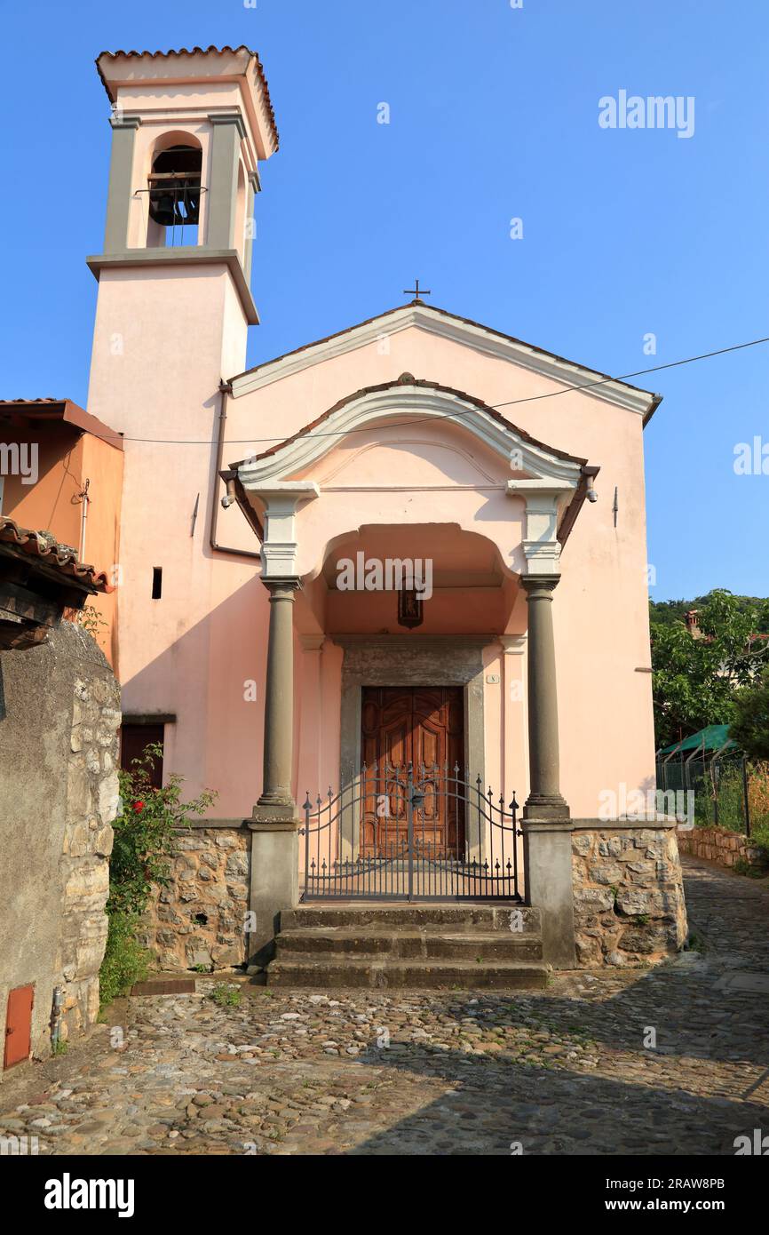 Santuario di San Rocco church, Lake Iseo, Lago d'Iseo, Iseosee, Italy. Monte Isola Stock Photo