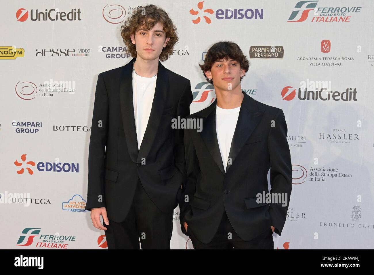 Rome, Italy. 05th July, 2023. Gabriele Pizzurro (L) and Samuele Segreto (R) attend the Globo d'Oro 2023 red carpet at Accademia Tedesca of Roma at Villa Massimo. Credit: SOPA Images Limited/Alamy Live News Stock Photo