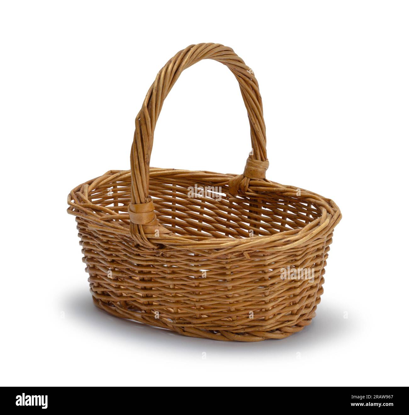 Woven Wicker Basket Cut Out on White. Stock Photo