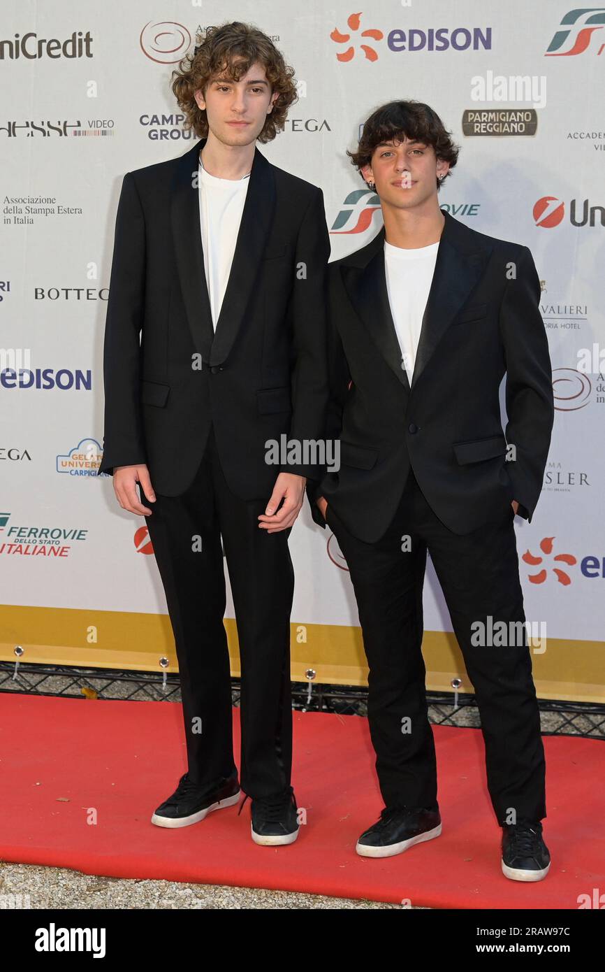 Rome, Italy. 05th July, 2023. Gabriele Pizzurro (L) and Samuele Segreto (R) attend the Globo d'Oro 2023 red carpet at Accademia Tedesca of Roma at Villa Massimo. Credit: SOPA Images Limited/Alamy Live News Stock Photo