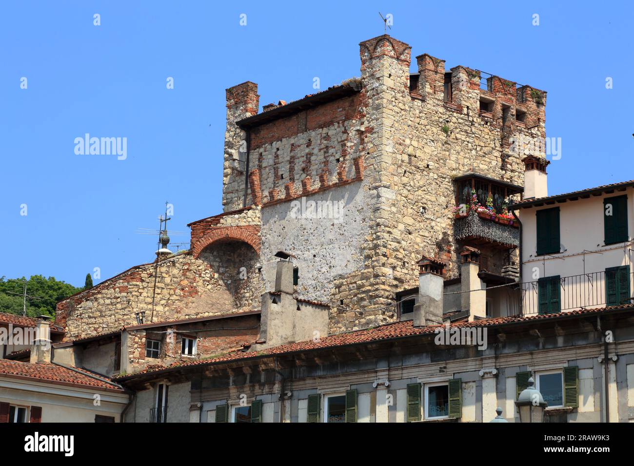 Medieval town gate tower, Torre di Porta Bruciata, Brescia, Italy Stock Photo