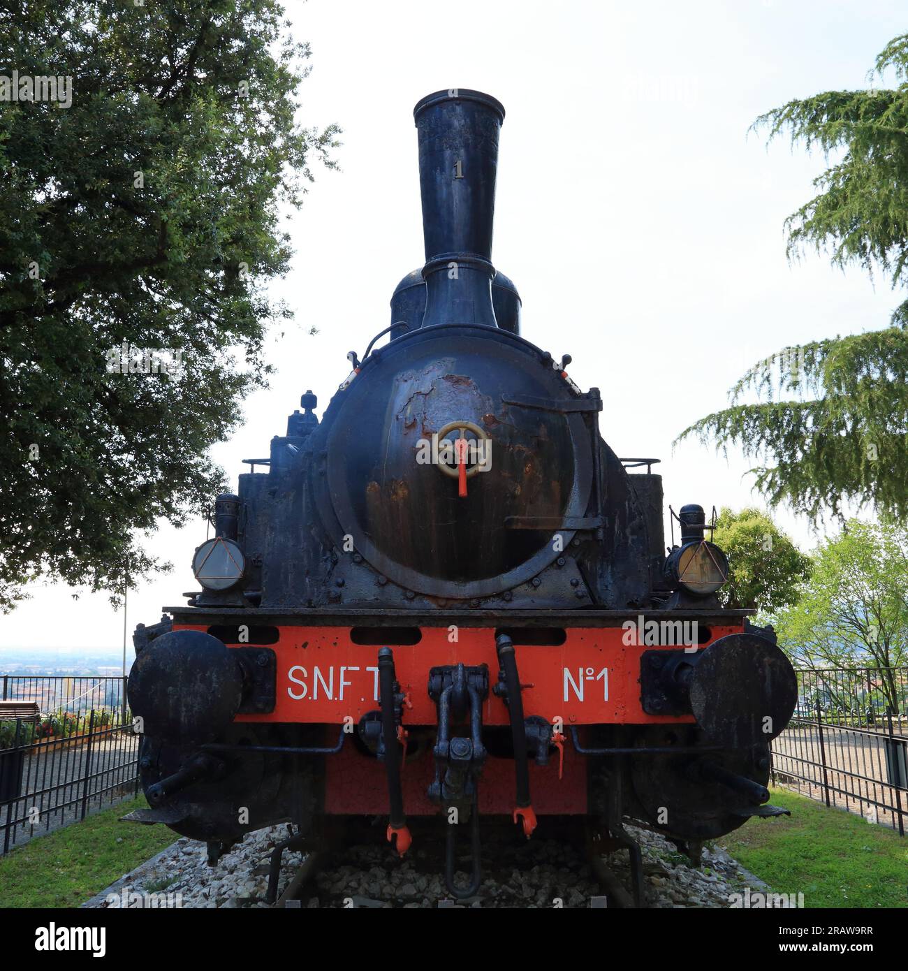 Steam locomotive SNFT N. 1, Brescia, Italy. Locomotiva a vapore. Dampflokomotive. Stock Photo