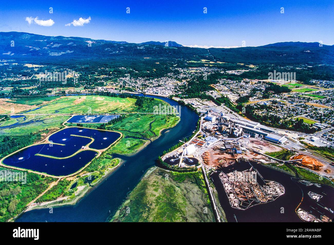 Aerial image of a pulp and paper mill in Port Alberni, Vancouver Island