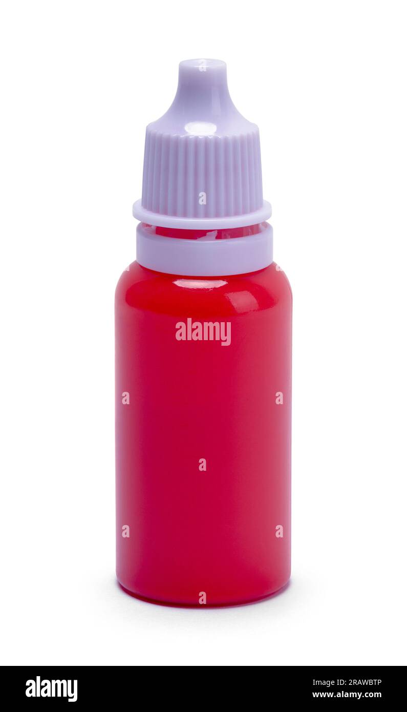 Small Red Bottle Cut Out on White. Stock Photo