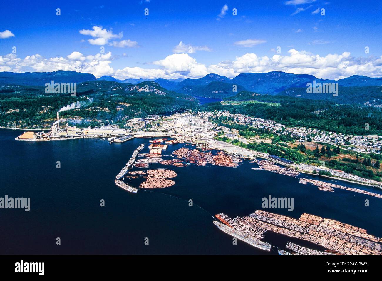 Aerial image of Powell River, BC, Canada Stock Photo